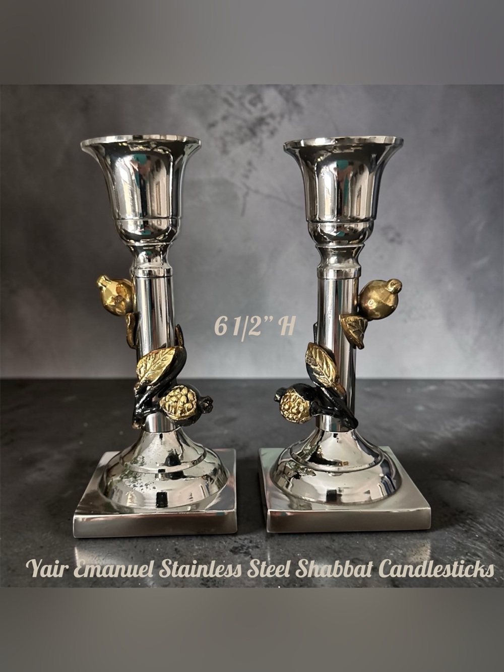 Yair Emanuel Stainless Steel Shabbat Candlesticks